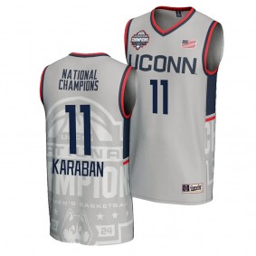 Alex Karaban UConn Huskies #11 Gray 2024 NCAA Men's Basketball National Champions Jersey Unisex Lightweight Fashion